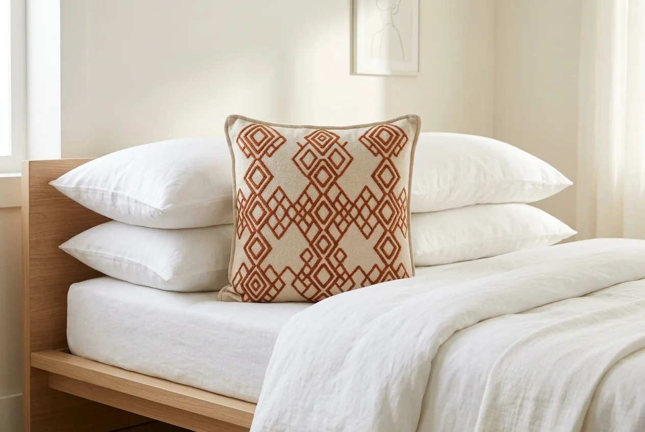 A cushion styled on a bed, ready to publish to a product page