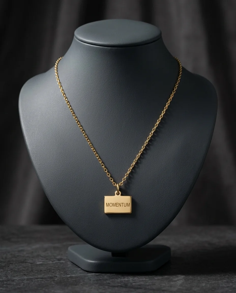 The same necklace on a dark display bust