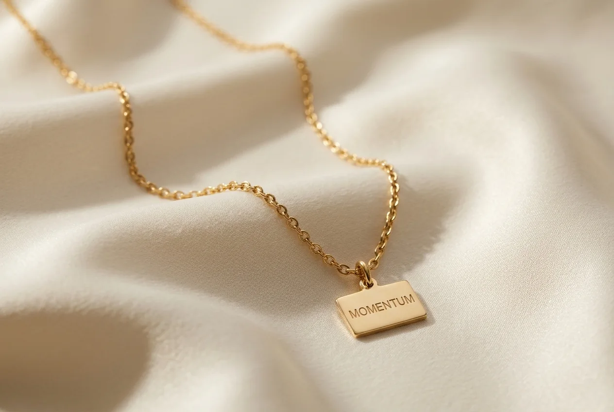The same necklace arranged on ivory silk