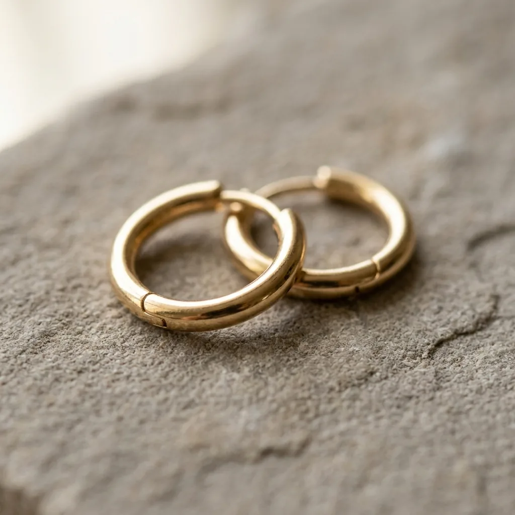 Macro close-up of gold hoop earrings